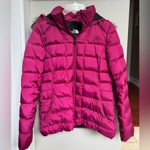 North face magenta puffer hoodie